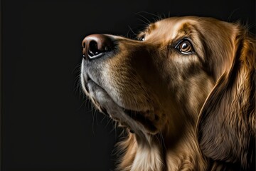 Fototapeta premium Dog looking away against black background (Ai generated)