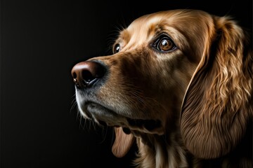 Dog looking away against black background (Ai generated)