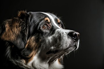Fototapeta premium Dog looking away against black background (Ai generated)