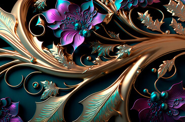 ornate pattern and abstract flowers