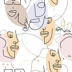 Woman Face line. Abstract drawing seamless pattern