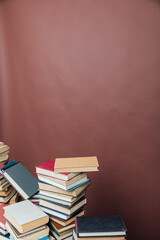 stacks of educational books university school library