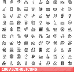 Fototapeta 100 alcohol icons set. Outline illustration of 100 alcohol icons vector set isolated on white background obraz