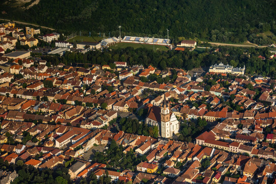 aerial image of Bistrita, Romania, 2020. August