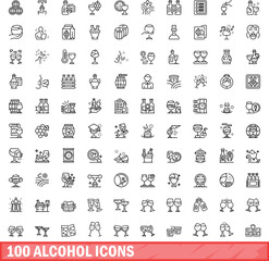 100 alcohol icons set. Outline illustration of 100 alcohol icons vector set isolated on white background