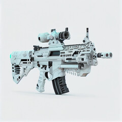Naklejka premium Futuristic AR-15, soft blue and white on white background. Pointing to the right