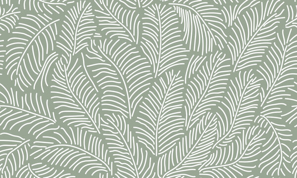 Abstract Leaves Seamless Pattern. Abstract Lines Leaves Background. Floral Wallpaper. Botanical Design for Prints, Surface, Home Decoration, Fabric. Vector Illustration. 