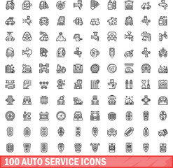 100 auto service icons set. Outline illustration of 100 auto service icons vector set isolated on white background