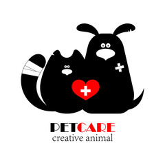 Vector logo design template for veterinary clinics and homeless animal shelters - black and white cat and dog icons.