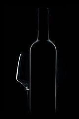 silhouette of a wine bottle and glass on black background