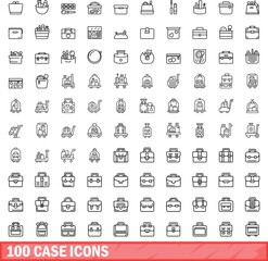 100 case icons set. Outline illustration of 100 case icons vector set isolated on white background