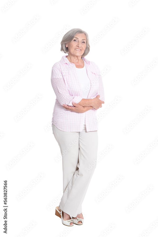 Poster happy senior woman posing isolated