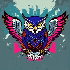 Icon, vector, logo of owl in vivid colors grafitti, team logo