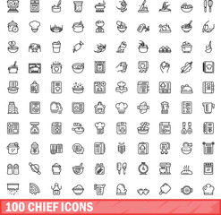 100 chief icons set. Outline illustration of 100 chief icons vector set isolated on white background