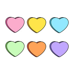 Conversation hearts Valentines Day rainbow candy sweets love blank icon collection vector isolated with copy space on white background