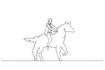 businessman riding white cloud horse metaphor of management idea. One line art style