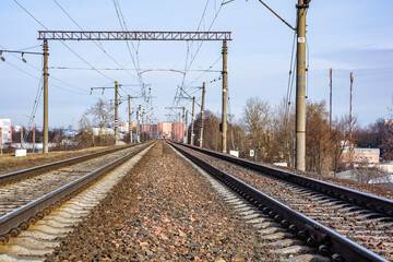 Fototapeta na wymiar Electrified railway for trains with electric traction