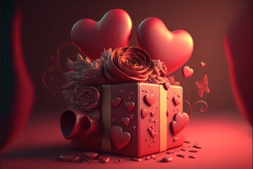Geschenkbox mit Herzen für Valentinstag, Jahrestag oder Hochzeit - KI generiert