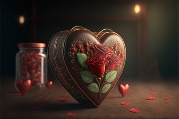 Herzförmige Geschenkbox für Valentinstag, Jahrestag oder Heiratsantrag - KI generiert