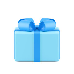 Blue wrapped present cardboard box tied festive bow ribbon 3d icon realistic illustration