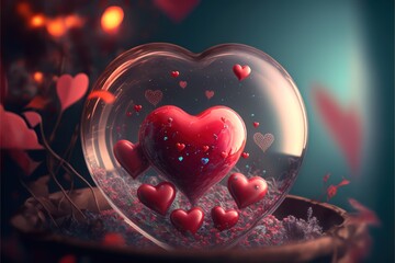 Herz in Glaskugel für Valentinstag, romantische Liebe - KI generiert