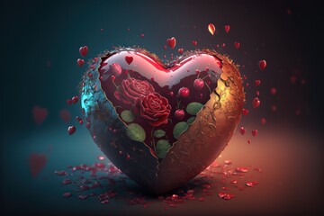 Schönes Herz mit roten Rosen für Valentinstag, Jahrestag, Hochzeit und Paare - KI generiert