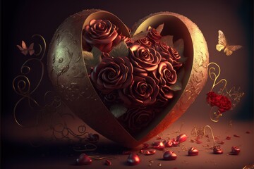 Herz mit roten Rosen für Valentinstag, Jahrestag, Hochzeit und Paare - KI generiert