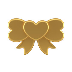 Golden festive bow Easter decoration with heart for holiday celebration 3d icon realistic illustration