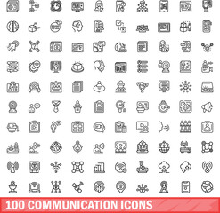 100 communication icons set. Outline illustration of 100 communication icons vector set isolated on white background
