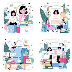 Job interview concept set. Recruitment and personnel management.