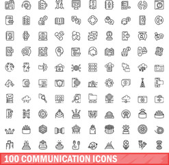 100 communication icons set. Outline illustration of 100 communication icons vector set isolated on white background