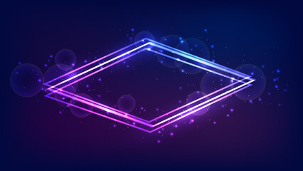 Obraz premium Neon rhombus frame with shining effects and sparkles