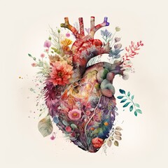 Valentine's Day: Symbol of love. Human heart made of different flowers and herbs on isolated background