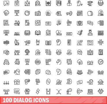 100 dialog icons set. Outline illustration of 100 dialog icons vector set isolated on white background