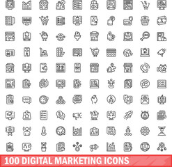Fototapeta na wymiar 100 digital marketing icons set. Outline illustration of 100 digital marketing icons vector set isolated on white background