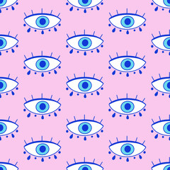 Evil eyes seamless pattern. Magic Nazar vector background texture