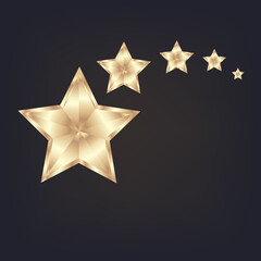 Set of flying golden stars a big star in the center on dark background, use as number one premium level.