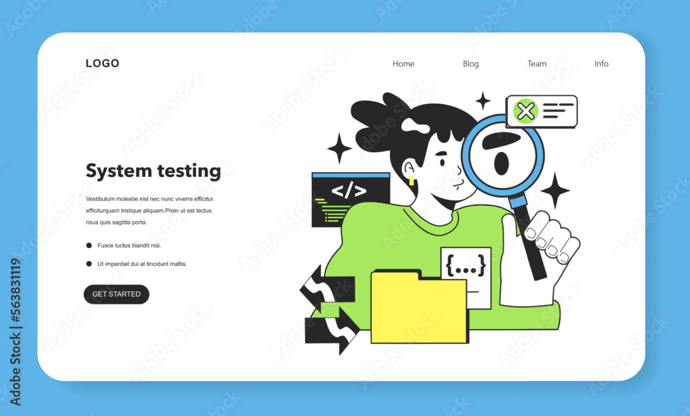 Poster system testing level web banner or landing page. software testing