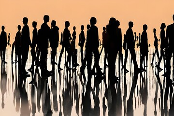 silhouettes of people  walking on neutral background, generative ai illustration