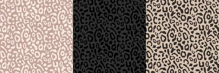 Black panther, leopard skin seamless pattern set