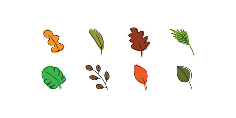 Various leaves illustration drawings. Leaf icons.