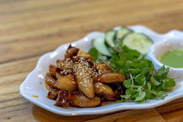 Grilled squid with fresh vegetables