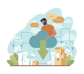 Cloud technology concept. Data information storage and exchange