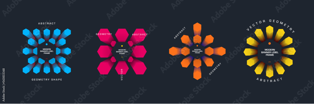 Poster vector illustration, abstract banners with modern composition, centered text, gradient hexagons in g