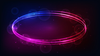 Obraz premium Neon oval frame with shining effects and sparkles