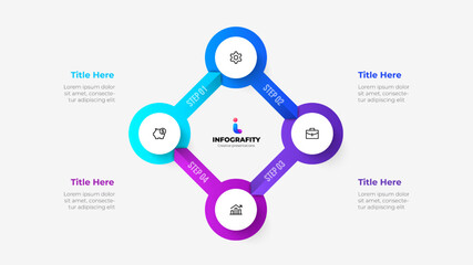 Vector infographic. Cycle diagram with 4 options. Square with circles connected by arrows