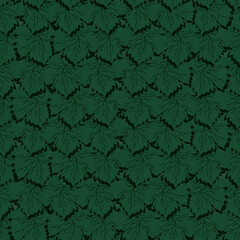 Seamless pattern with grape leaves in cut out paper style. Nature backdrop with green leaf.