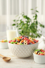 Concept of breakfast food, colorful corn flakes