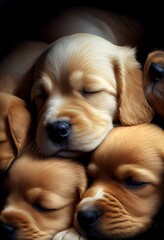 A group of puppies cuddling together. generative ai