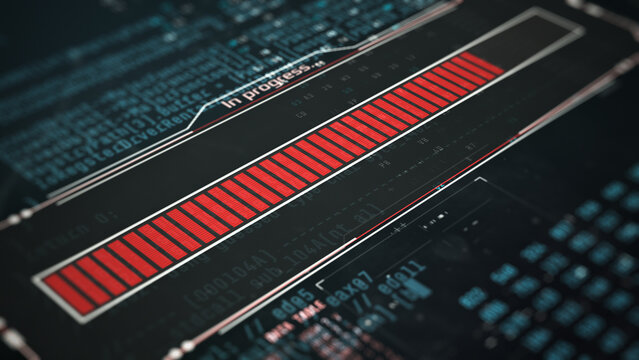 close-up of a dirty computer monitor, progress bar, concept of download, upload, or hacking a computer (3d render) - Powered by Adobe